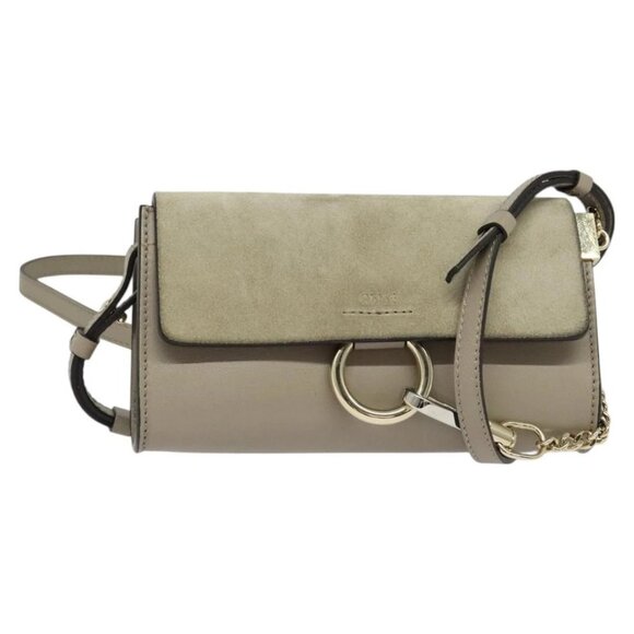Chloe Fay Shoulder Bag Suede Leather Beige Gold Auth BA2586 - Picture 1 of 16